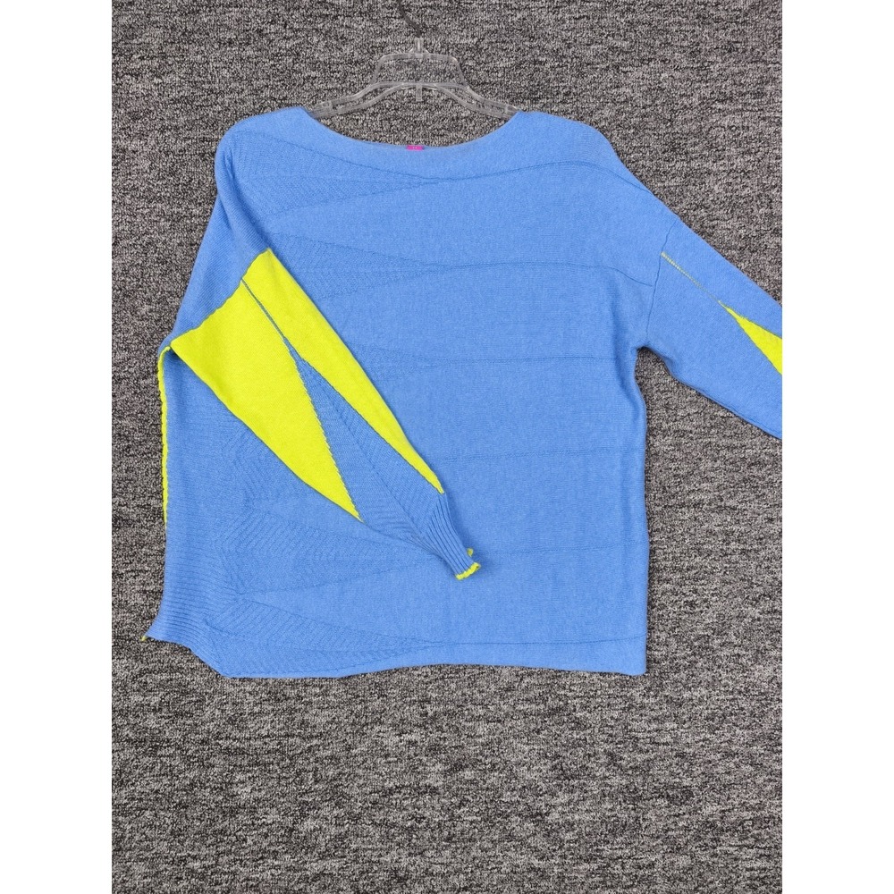 Zaket & Plover Sweater XS Blue Cashmere Cotton Colorblock Neon Knit Top - Picture 2 of 10